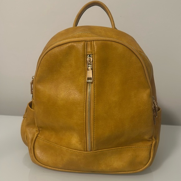Yellow Faux Leather Backpack – New Without Tags Lightweight, Casual Everyday Bag - Picture 1 of 15